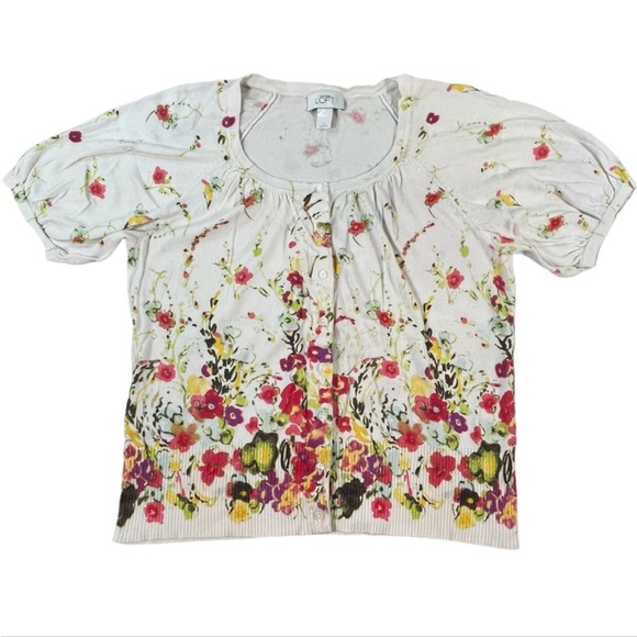 Ann Taylor Loft size Large floral button down short sleeve sweater/cardigan EUC - Picture 4 of 14